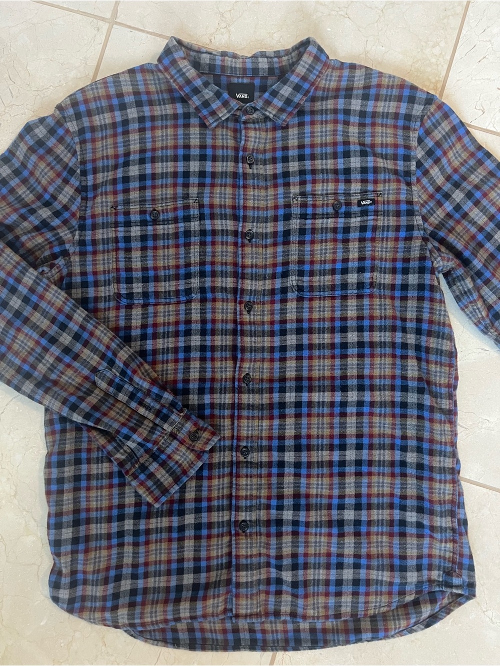 Vans Mens Long Sleeve Plaid Flannel Button Down Shirt Blue Red Brown Black Sz XL